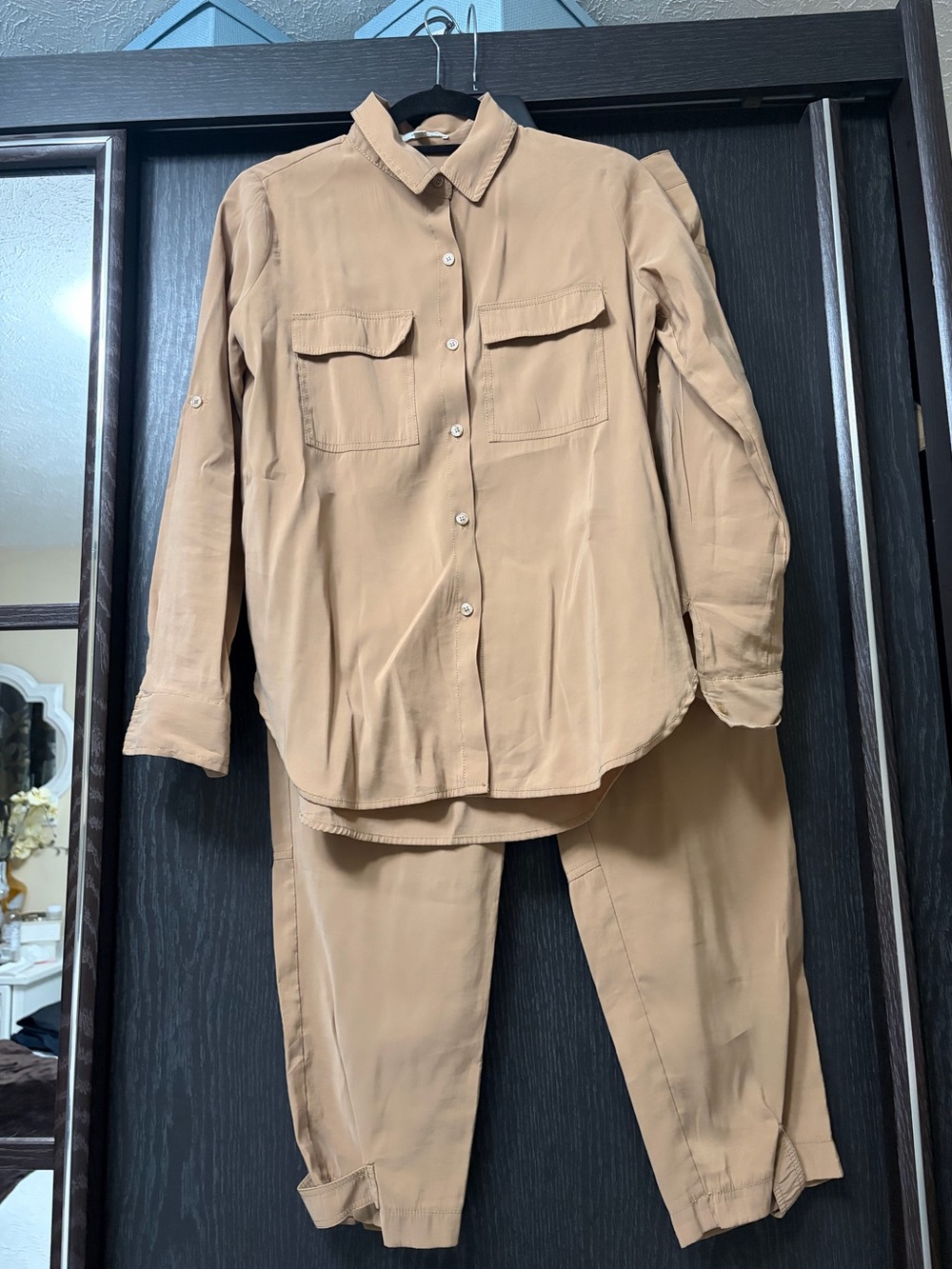 Max Studio Tan Collared Button-Front Shirt - Picture 10 of 10